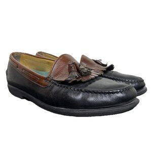 Vintage 80s Sebago Men's Black & Brown Tasseled Loafers, Retro Classic, Size 13D